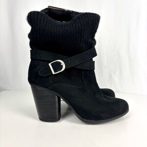 Torrid 7WW Slouch Sock Heeled Black Ankle Boots with Buckle